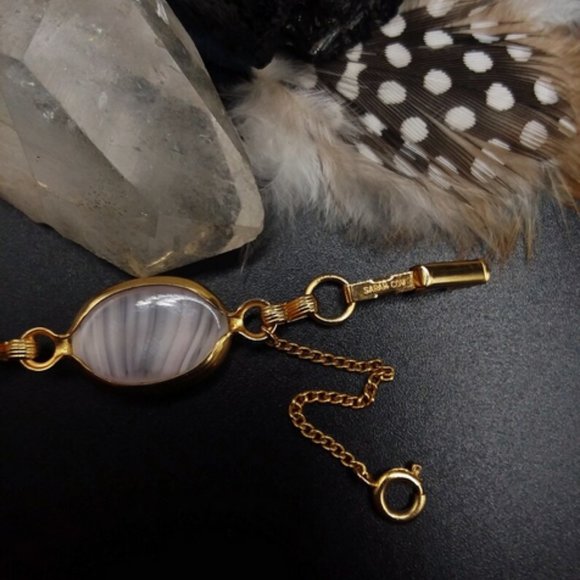 PINK Panel Bracelet | Signed | Beautiful Light Pink Glass, Fine Vintage Fashion - Picture 3 of 9